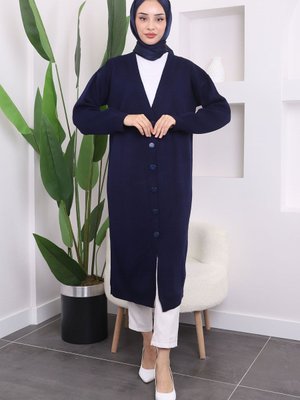 Lacivert Düğmeli Uzun Triko Hırka Lacivert Düğmeli Uzun Triko Hırka