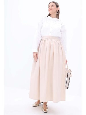 Ekru Pamuklu Rahat Kalıp Etek