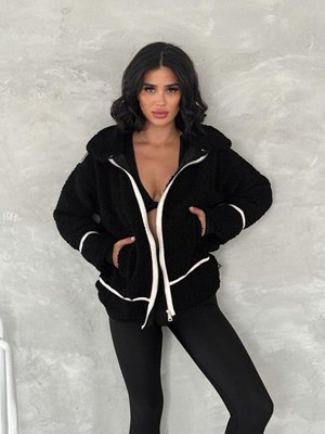 Siyah Astarlı Fermuar Detaylı Kuzu Mont