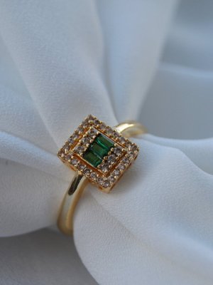 Yeşil Altın Kaplama Zirkon Baget Yüzük