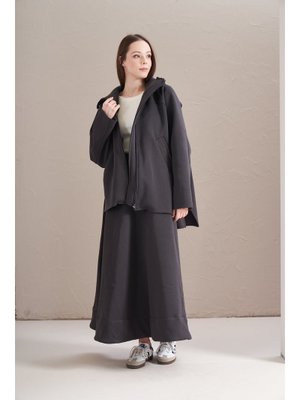 Antrasit İplik Şardonlu Kapüşonlu Ceket