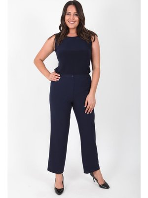 Lacivert Arıkan Büyük Beden Krep Kumaş Dar Paça Klasik Pantolon