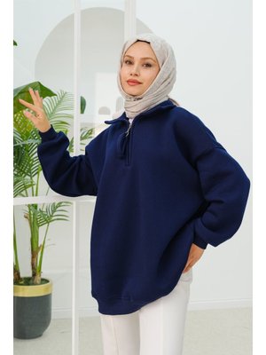 Lacivert Yarım Fermuar Detay Sweat Lacivert Yarım Fermuar Detay Sweat