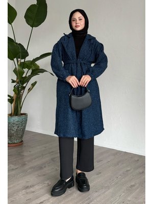 Balıksırtı Mavi Kaşe Kaban