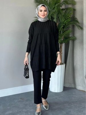 Baklava Tunik Siyah Triko