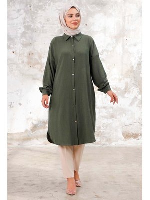 Haki Lisa Boydan Düğmeli Tunik