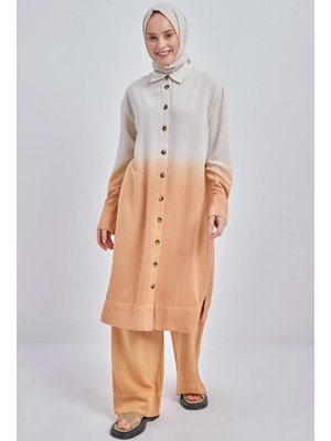 Camel Degrade Keten Pantolonlu Takım