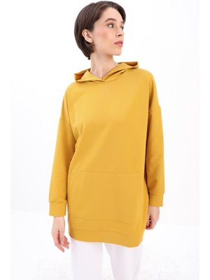 Sarı Kapüşonlu Sweat Tunik