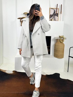 Gri Ekru Zr Model Balıksırtı Çizgili Kaşe Kaban