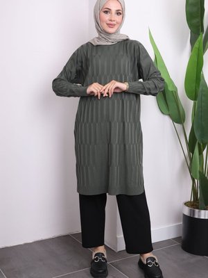 Koyu Haki Soğuk İplik Merserize Triko Tunik Koyu Haki Soğuk İplik Merserize Triko Tunik