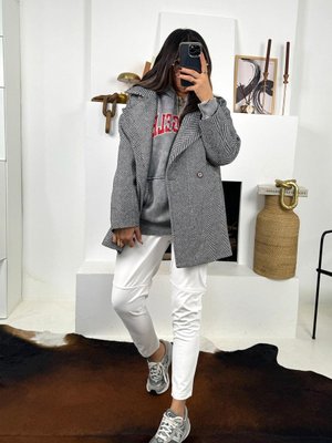 Siyah Ekru Zr Model Balıksırtı Çizgili Kaşe Kaban