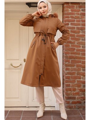 Taba İçi Peluşlu Yakası Kürklü Bondit Mont