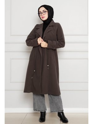 Kahverengi Cepken Detaylı Beli Tünelli Kaşe Kap Kahverengi Cepken Detaylı Beli Tünelli Kaşe Kap