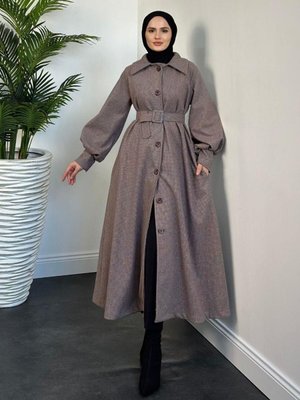 Victor Kolu Manşetli Kemerli Astarlı Kaşe Kaban Kahverengi Victor Kolu Manşetli Kemerli Astarlı Kaşe Kaban Kahverengi