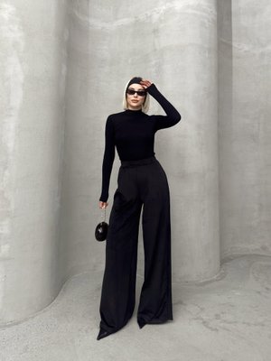 Siyah Beli Lastikli Bol Paça Kadife Pantolon