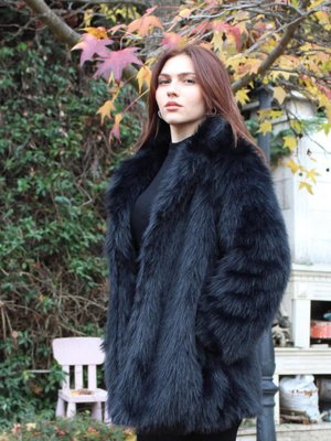 Gizli Cepli Kürk Mont Siyah Gizli Cepli Kürk Mont Siyah