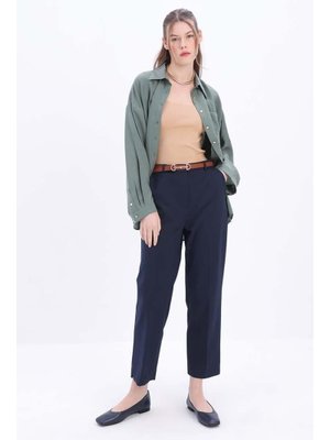 Lacivert Pamuklu Büyük Beden Kumaş Pantolon