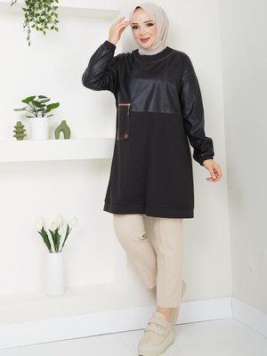 Tunik Mevsimlik Deri Kombinli Tunik Mevsimlik Deri Kombinli