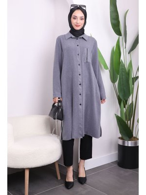 Füme Büyük Beden Ön Detaylı Tunik Füme Büyük Beden Ön Detaylı Tunik