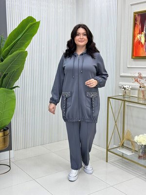 Taş İşlemeli Kapüşonlu Spor Takım