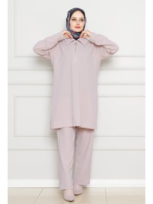 Taş Yakası Fermuar Detaylı İkili Takım