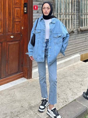 Çift Cepli Oversize Kot Ceket