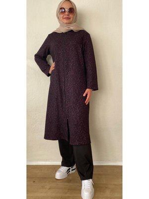 Triko Kumaş Önden Fermuar Büyük Beden Kışlık Kap