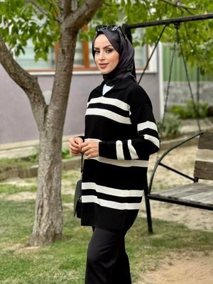 Yakalı Çizgili Triko Tunik