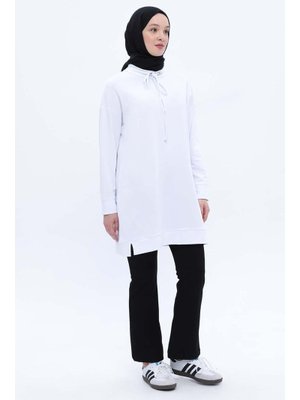 Beyaz Rahat Kalıp Sweat Tunik