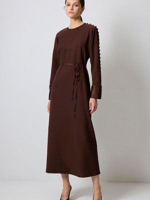 Saten Garnili Krep Elbise