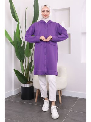 Mor Çıtçıtlı Kapüşonlu İki İplik Kap Mor Çıtçıtlı Kapüşonlu İki İplik Kap