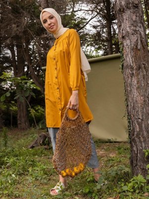 Yandan Cepli Rabonlu Düğmeli Tunik