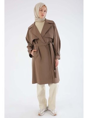 Vizon Kemerli Çıtçıtlı Oversize Trençkot
