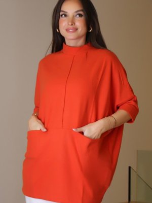 Kırmızı Yarım Kollu Cepli Tunik Kırmızı Yarım Kollu Cepli Tunik