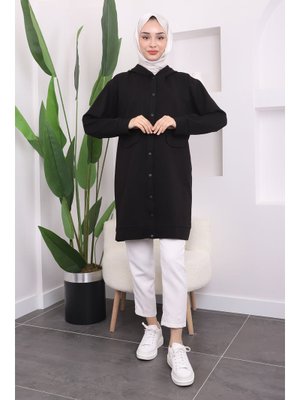 Siyah Çıtçıtlı Kapüşonlu İki İplik Kap Siyah Çıtçıtlı Kapüşonlu İki İplik Kap