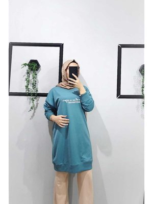 İki İplik Mevsimlik Düz Renk Önü Baskılı Tunik