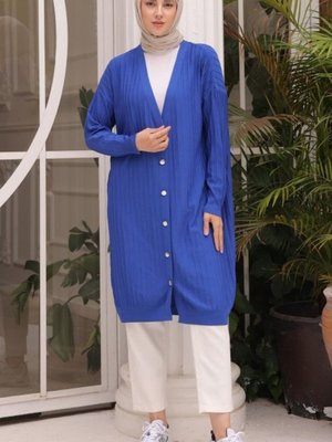 Saks Mavisi Soğuk Merserize Hırka