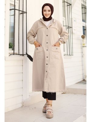 Krem Püsküllü Uzun Kot Kap