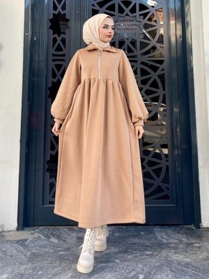 Fermuarlı Üç Iplik Elbise Sütlükahve Fermuarlı Üç Iplik Elbise Sütlükahve