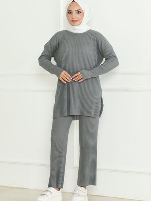 Füme Parça Kaşkorse Kumaş Çizgili Fitilli Mevsimlik Alt Üst Takım