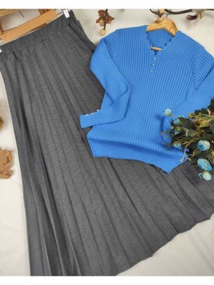 Pamuk Diyagonal Kumaş Pliseli Etek