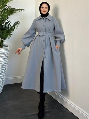 Valery Kolu Manşetli Kemerli Astarlı Kaşe Kaban Gri Valery Kolu Manşetli Kemerli Astarlı Kaşe Kaban Gri