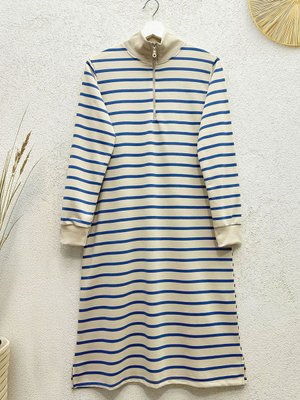 Dik Yaka Çizgili Tunik Mavi