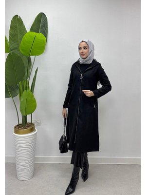 Kaşe Kaban Fermuarlı Cepli