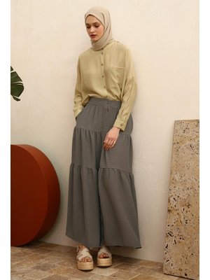 Haki Düğmeli Beli Lastikli Fırfırlı Bürümcük Etek Asker