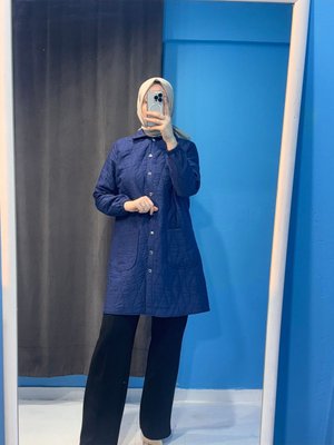 Yeni Sezon Kışlık Gömlek Yaka Su Desen Kapitone Mont Kadın Tesettür