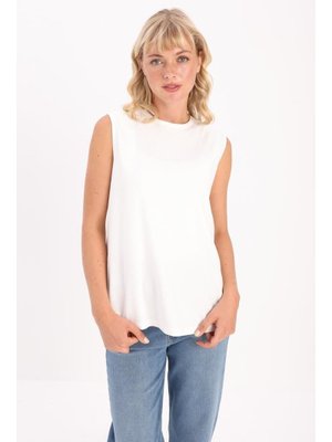Shirt Ekru Bisiklet Yaka Kolsuz Pamuklu T Shirt Ekru Bisiklet Yaka Kolsuz Pamuklu T