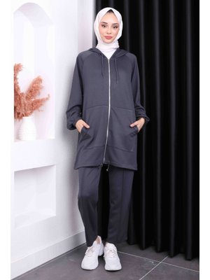 Füme Kapüşonlu Modal Pantolonlu Takım