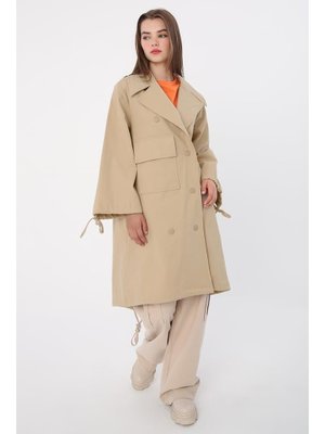 Açık Bej Pamuklu Kolları Büzgülü Tek Cepli Çıtçıtlı Kap Açık Bej Pamuklu Kolları Büzgülü Tek Cepli Çıtçıtlı Kap