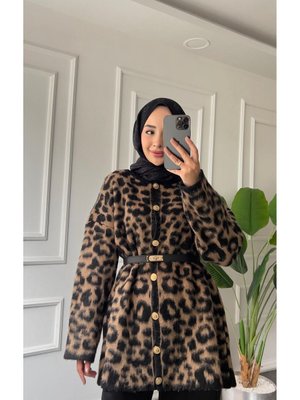 Niche Leopar Desenli Uzun Triko Hırka